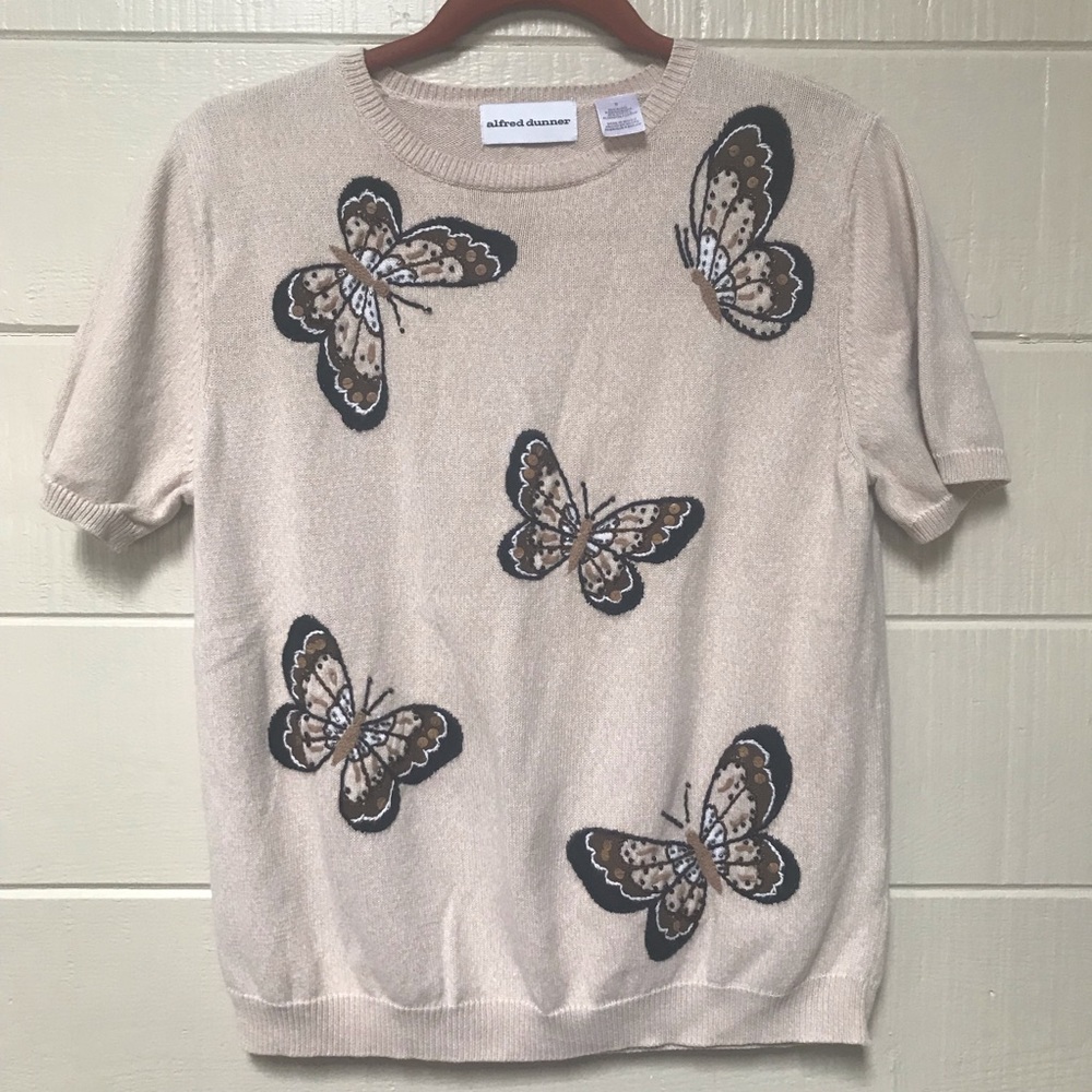 Alfred Dunner • Tan Butterfly Embroidered Sweater
